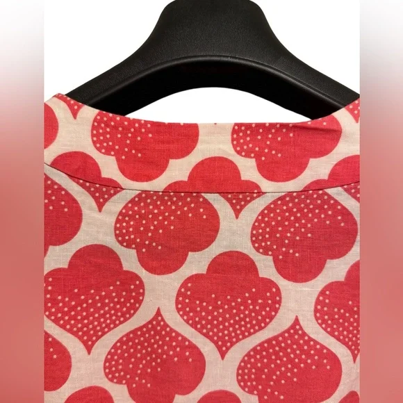 Boden EUC Size 2P Pretty Coral & White 3/4 Length Linen Mini Dress (0554) - Picture 12 of 14